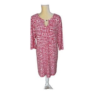 Tiana B Shift Dress Long Sleeve Geometric Orange Coral White Size L